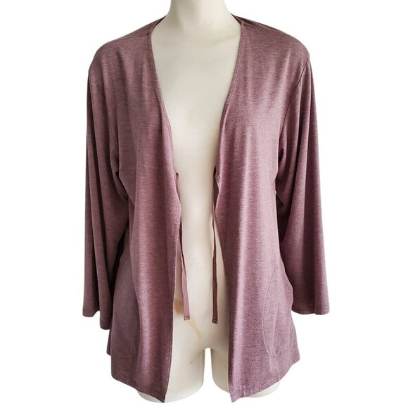 LOGO by Lori Goldstein Knit Tie Front Yoga Cardigan in Mauve Dusty Purple XS - Picture 2 of 13